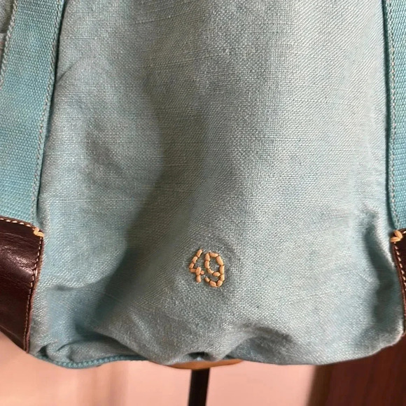 49 Square Miles turquoise canvas, brown leather tote bag XL inner zip + pouches - Picture 2 of 7